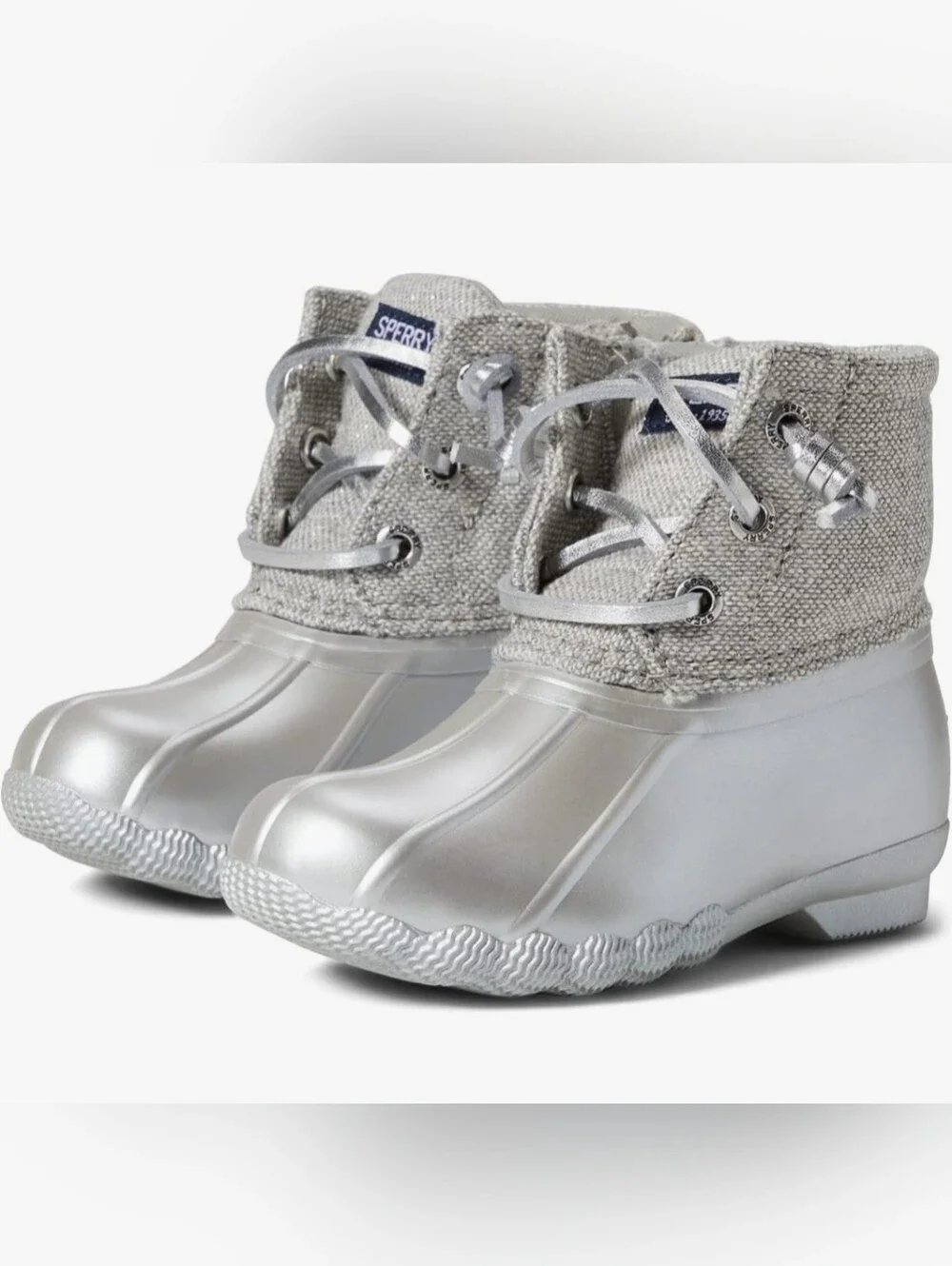 Sperry Kids Metallic Silver Duck Boot Sneakers Size 10M